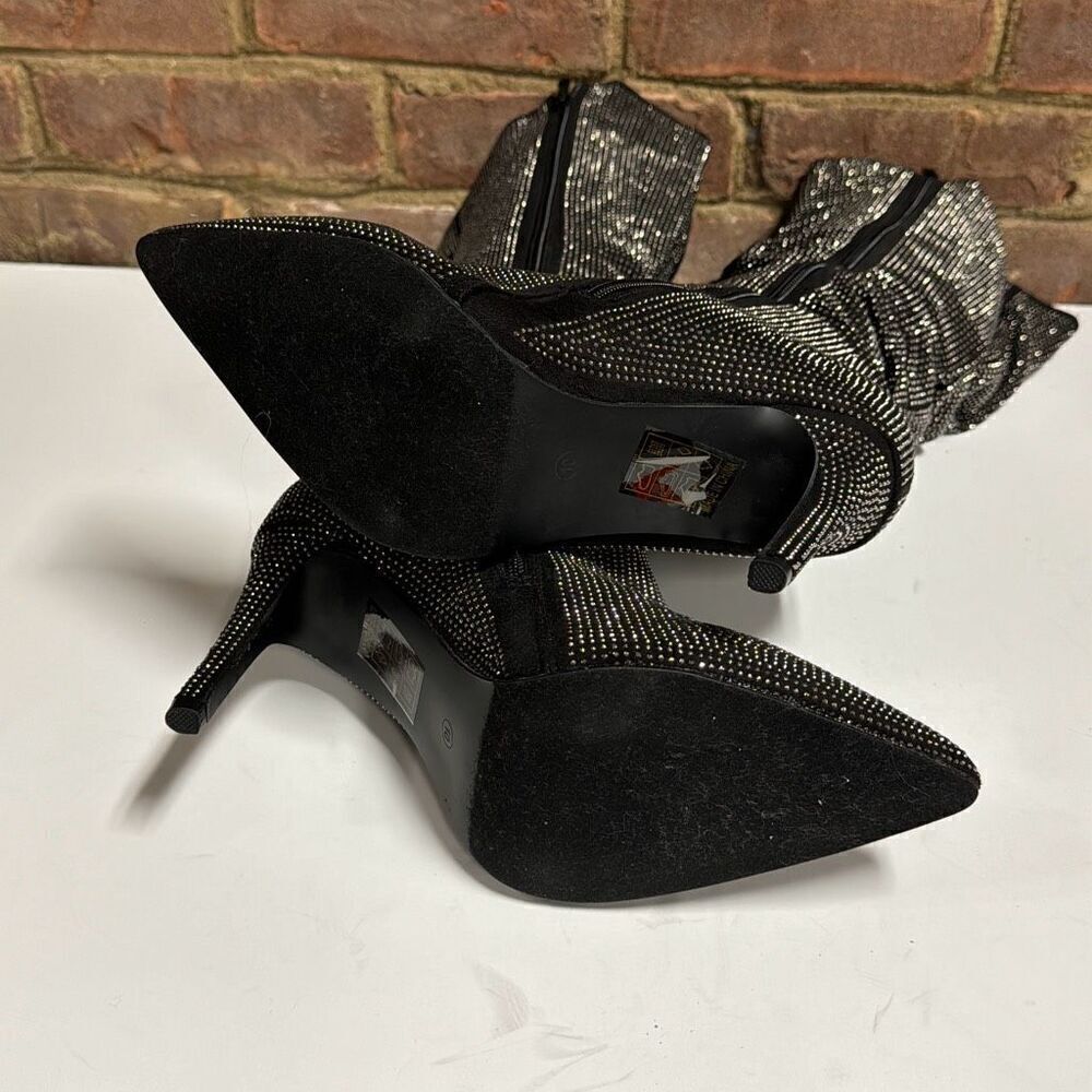 Mata Black Silver Sparkle Slouch Pointed Toe Heeled Boot Size 10 NEW - Picture 6 of 10